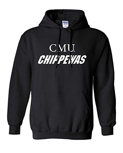 CMU White Text Chippewas Hooded Sweatshirt Central Michigan University Logo Apparel Mens/Womens Hoodie - Black