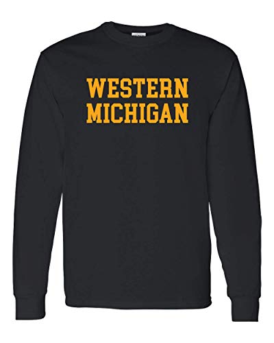Western Michigan Block Letters One Color Long Sleeve - Black
