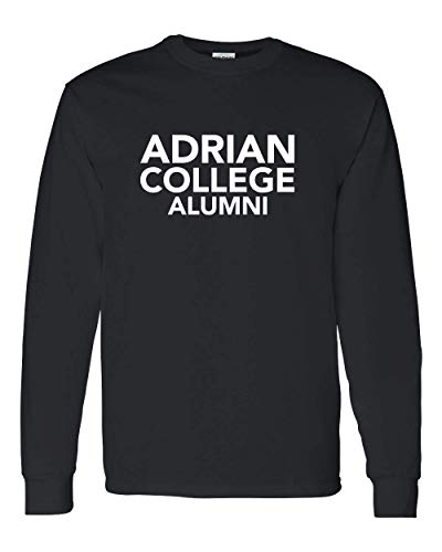 Adrian College Alumni Stacked 1 Color White Text Long Sleeve - Black