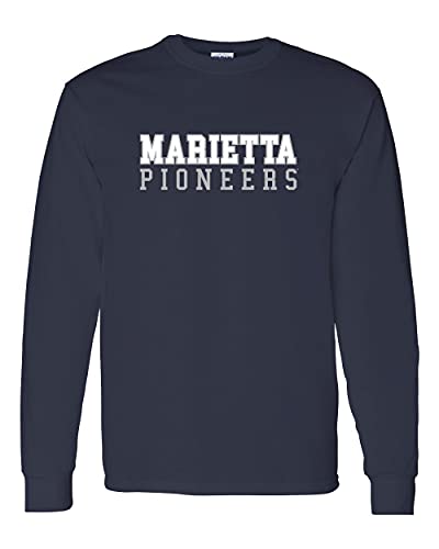 Marietta Pioneers Text Two Color Long Sleeve Shirt - Navy