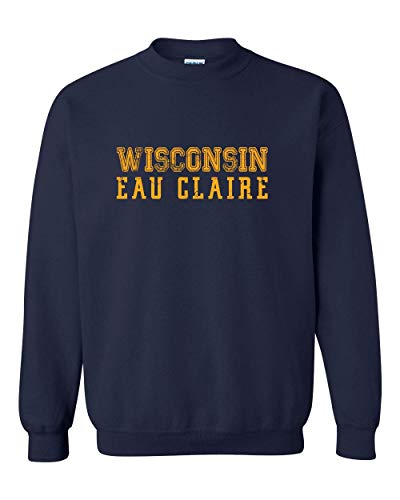 Wisconsin Eau Claire Block Distressed Crewenck Sweatshirt - Navy