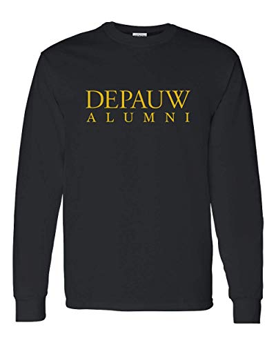 DePauw Alumni Gold Text Long Sleeve T-Shirt - Black