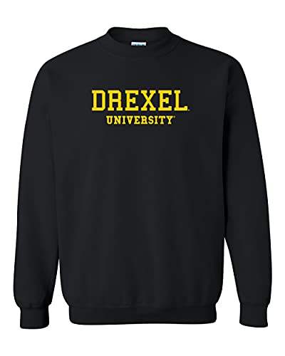 Drexel University Gold Text Crewneck Sweatshirt - Black
