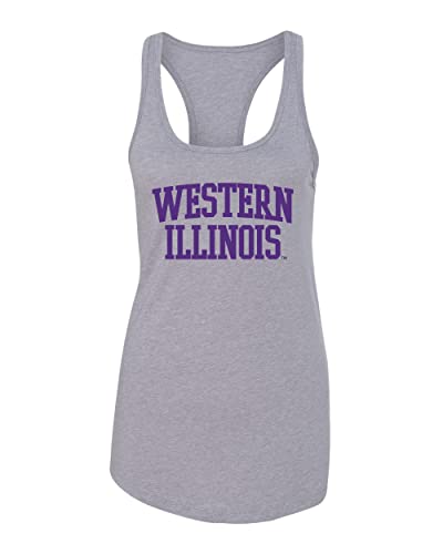 Western Illinois Purple Text Ladies Tank Top - Heather Grey