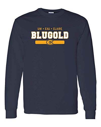 UW Eau Claire Blugold Stacked Two Color Long Sleeve T-Shirt - Navy