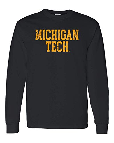 Michigan Tech Distressed One Color Long Sleeve - Black