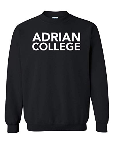 Adrian College Stacked 1 Color White Text Crewneck Sweatshirt - Black