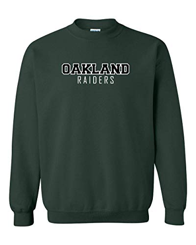 Oakland Community College Block Text Two Color Crewneck Sweatshirt - Forest Green