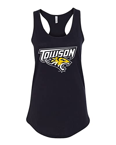 Towson University Tigers Logo Black Ladies Racer Tank Top - Black