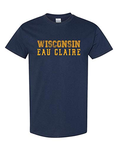 Wisconsin Eau Claire Block Distressed T-Shirt - Navy