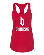 Load image into Gallery viewer, Duquesne University Stacked Ladies Racer Tank Top - Red
