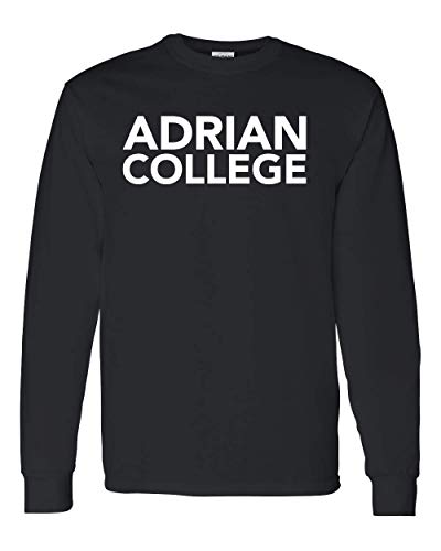 Adrian College Stacked 1 Color White Text Long Sleeve Shirt - Black