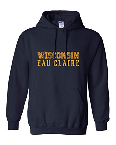 Wisconsin Eau Claire Block Distressed Hooded Sweatshirt - Navy