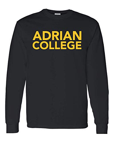 Adrian College Stacked 1 Color Gold Text Long Sleeve - Black