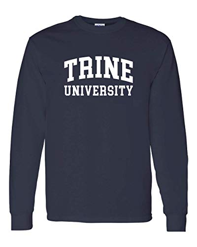 Trine University White Text Long Sleeve - Navy