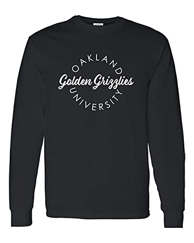 Oakland University Circular 1 Color Long Sleeve T-Shirt - Black