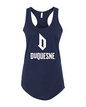 Load image into Gallery viewer, Duquesne University Stacked Ladies Racer Tank Top - Midnight Navy
