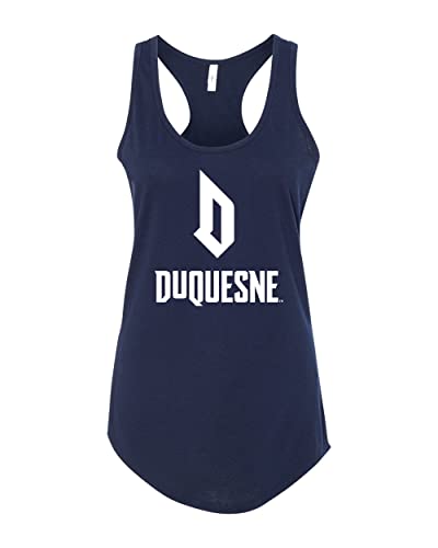 Duquesne University Stacked Ladies Racer Tank Top - Midnight Navy