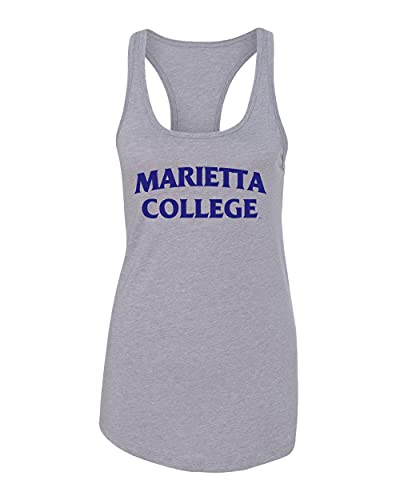Marietta College Block Navy One Color Tank Top - Heather Grey