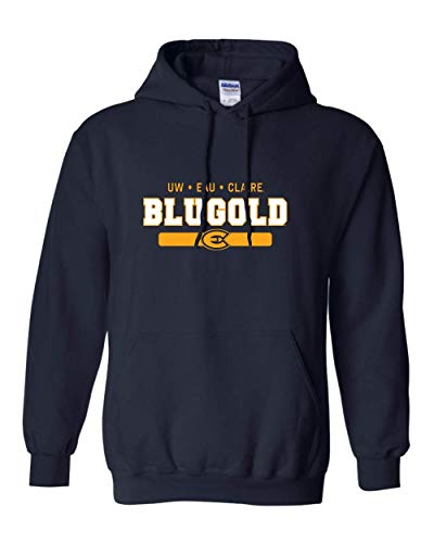 UW Eau Claire Blugold Stacked Two Color Hooded Sweatshirt - Navy