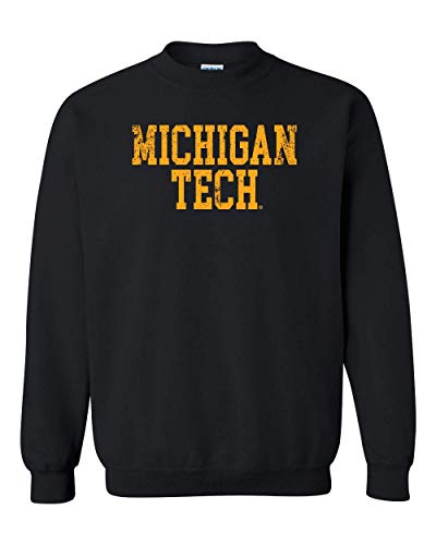 Michigan Tech Distressed One Color Crewneck Sweatshirt - Black