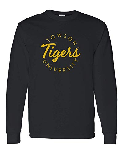 Towson University Circular 1 Color Long Sleeve T-Shirt - Black