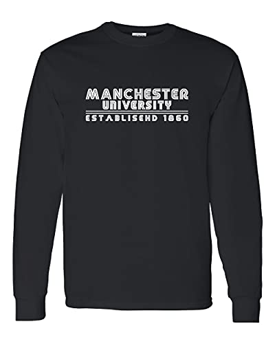 Retro Manchester University Established One Color Long Sleeve Shirt - Black