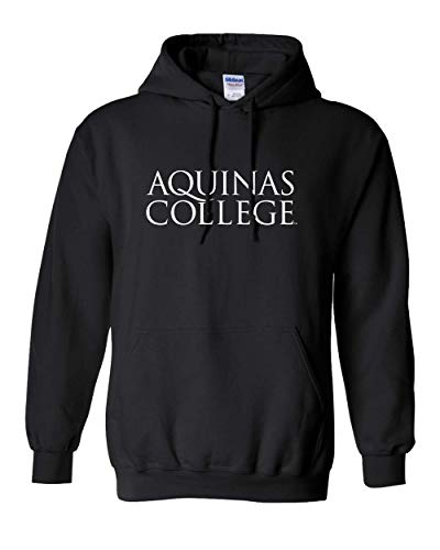 Premium Aquinas College 1 Color Stacked Text Adult Hoodie - Black