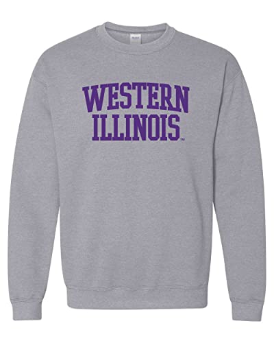 Western Illinois Purple Text Crewneck Sweatshirt - Sport Grey