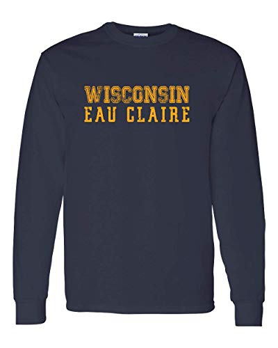 Wisconsin Eau Claire Block Distressed Long Sleeve T-Shirt - Navy