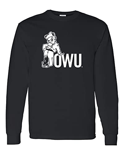 Ohio Wesleyan OWU Logo One Color Long Sleeve Shirt - Black