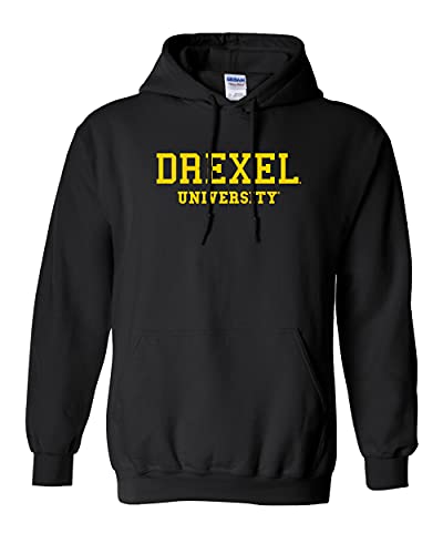 Drexel University Gold Text Hooded Sweatshirt - Black