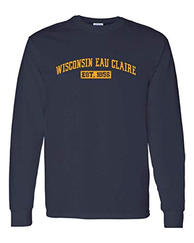 Wisconsin Eau Claire EST 1856 Distresssed Long Sleeve T-Shirt - Navy