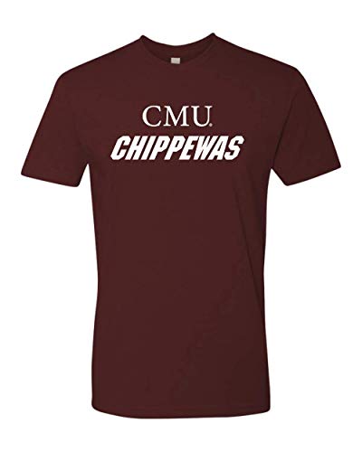 Premium CMU White Text Chippewas T-Shirt Central Michigan University Logo Apparel Mens/Womens T-Shirt - Maroon