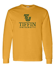 Load image into Gallery viewer, Tiffin University Stacked Text Long Sleeve T-Shirt - Gold
