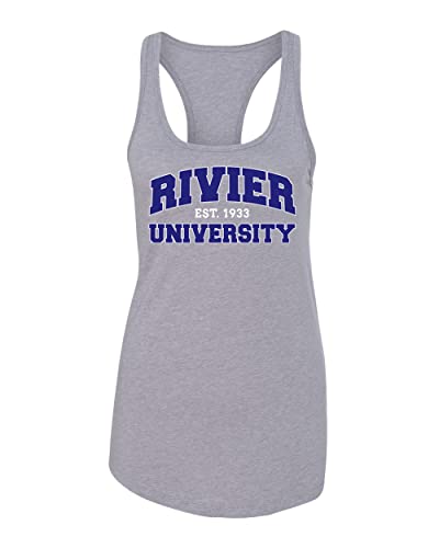 Rivier University Block Ladies Tank Top - Heather Grey