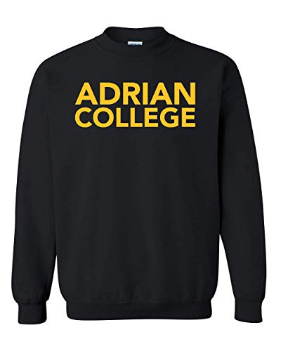 Adrian College Stacked 1 Color Gold Text Crewneck Sweatshirt - Black