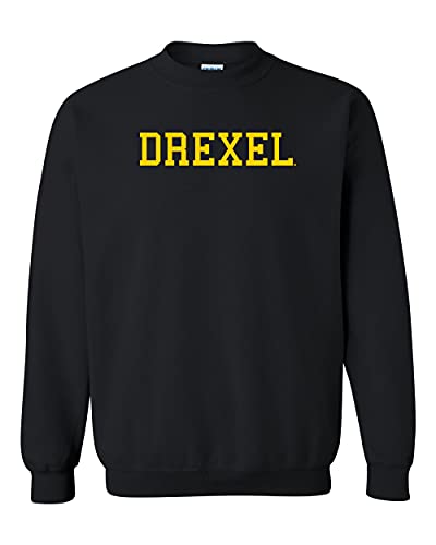 Drexel University Drexel Gold Text Crewneck Sweatshirt - Black