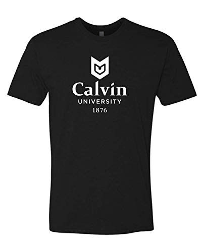 Premium Calvin University 1 Color Stacked Logo Adult T-Shirt - Black