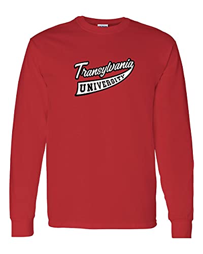 Transylvania University Banner Two Color Long Sleeve Shirt - Red