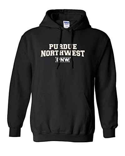 Purdue Northwest PNW Distressed Two Color Hooded Sweatshirt - Black