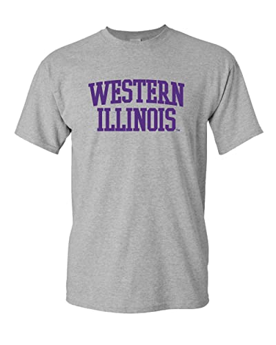 Western Illinois Purple Text T-Shirt - Sport Grey