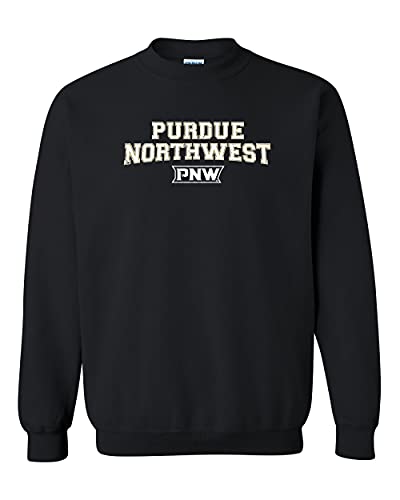 Purdue Northwest PNW Distressed Two Color Crewneck Sweatshirt - Black