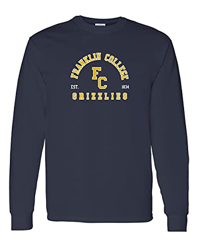 Franklin College FC Arched Two Color Long Sleeve Shirt - Navy