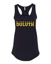 Load image into Gallery viewer, Minnesota Duluth Gold Text Ladies Racer Tank - Black
