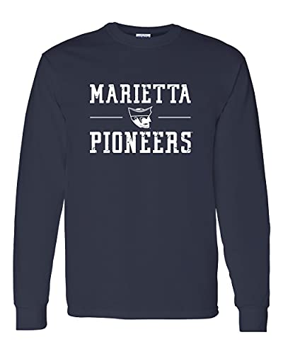 Marietta Pioneers Logo Distressed Long Sleeve Shirt - Navy