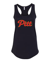 Load image into Gallery viewer, Grey Pittsburg State Pitt Logo Ladies Racer Tank Top - Black
