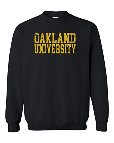 Oakland University Block Distressed Crewneck Sweatshirt - Black