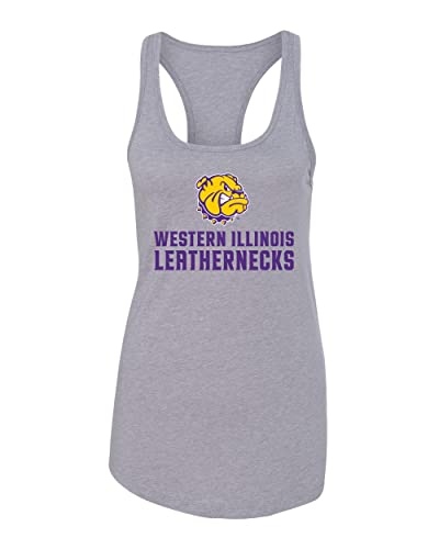 Western Illinois Full Logo Ladies Tank Top - Heather Grey