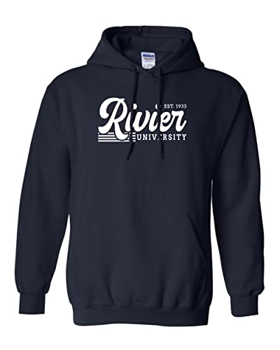 Vintage Rivier University Hooded Sweatshirt - Navy